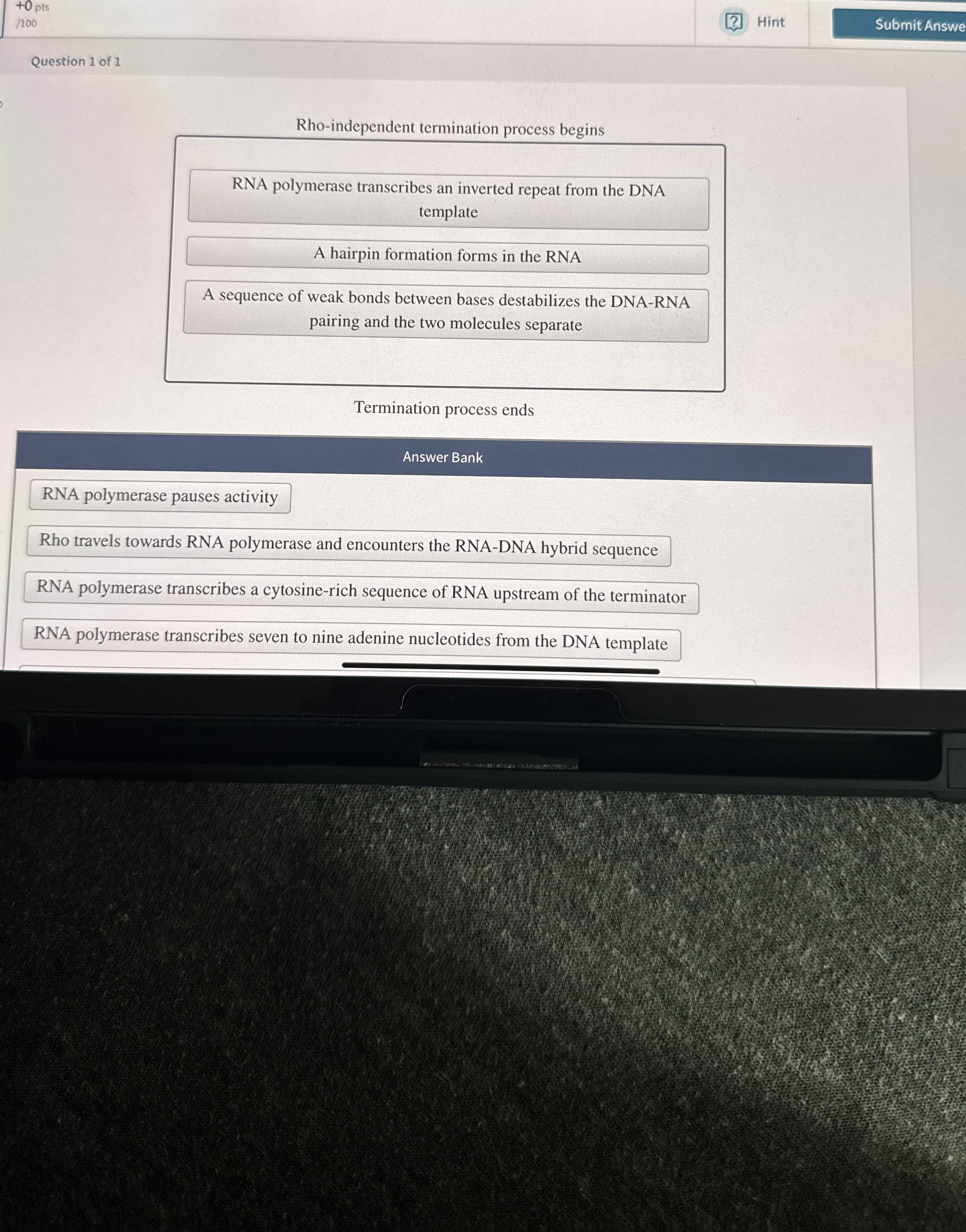 + 0 pts / 1 0 0 Hint Question 1 of 1 Rho -