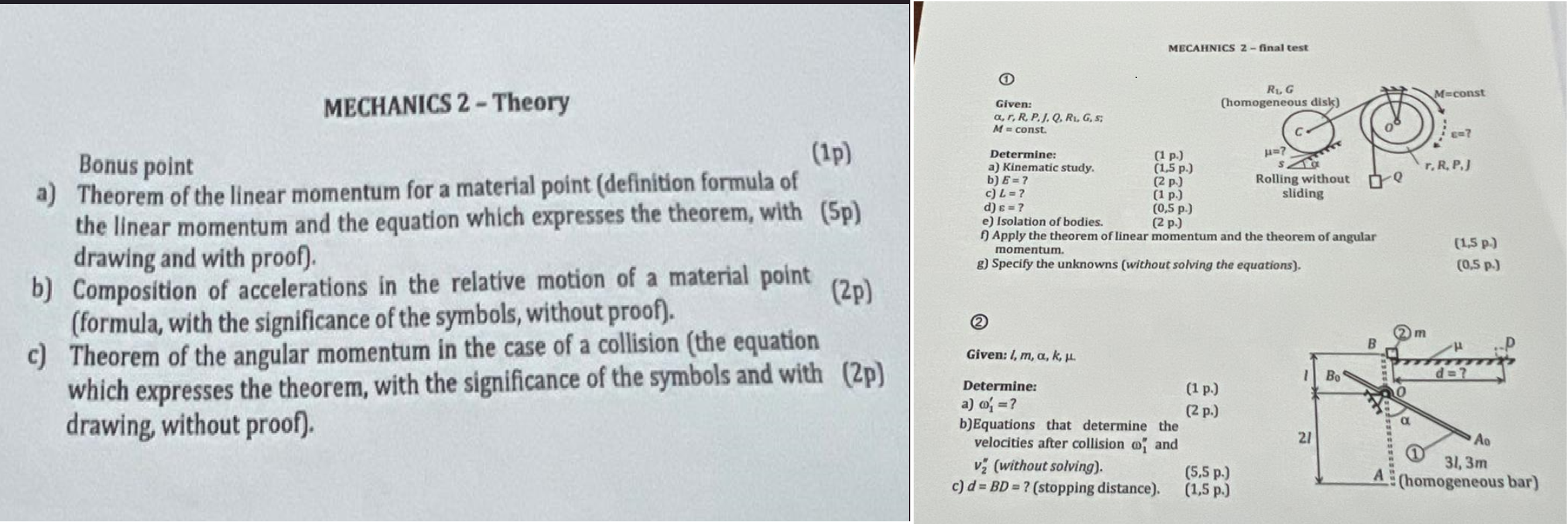 MECHANICS 2 - Theory Bonus point a ) Theorem of