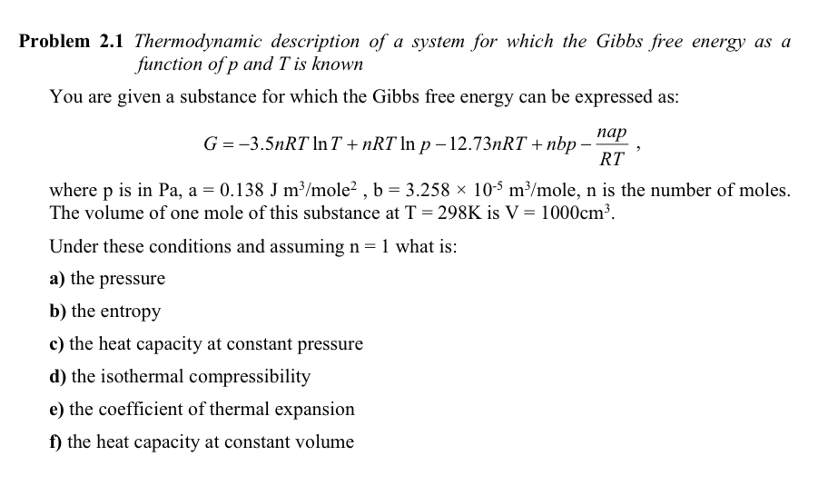Problem 2 . 1 Thermodynamic description of a