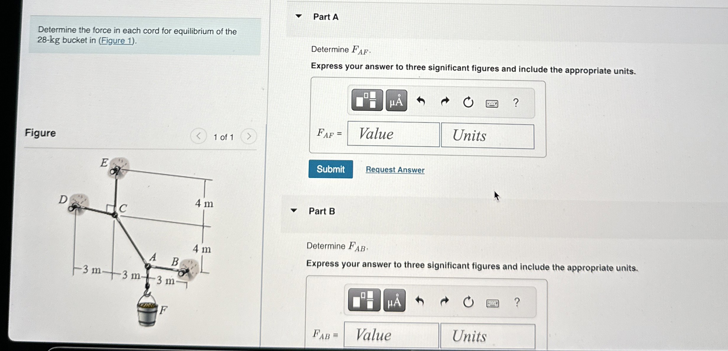 Determine the force in each cord for equilibrium