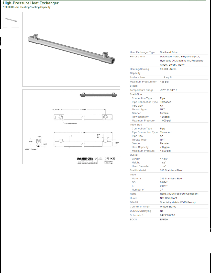 find specs of heat exchanger model number 3 7 7 1