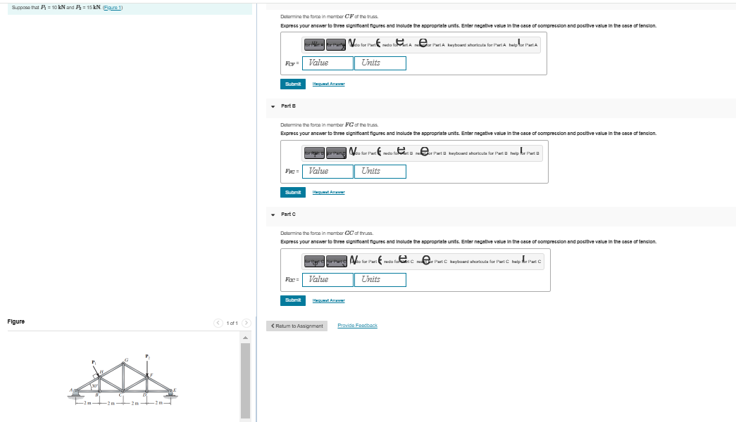 Detarmine the fore in member CF of the truas.