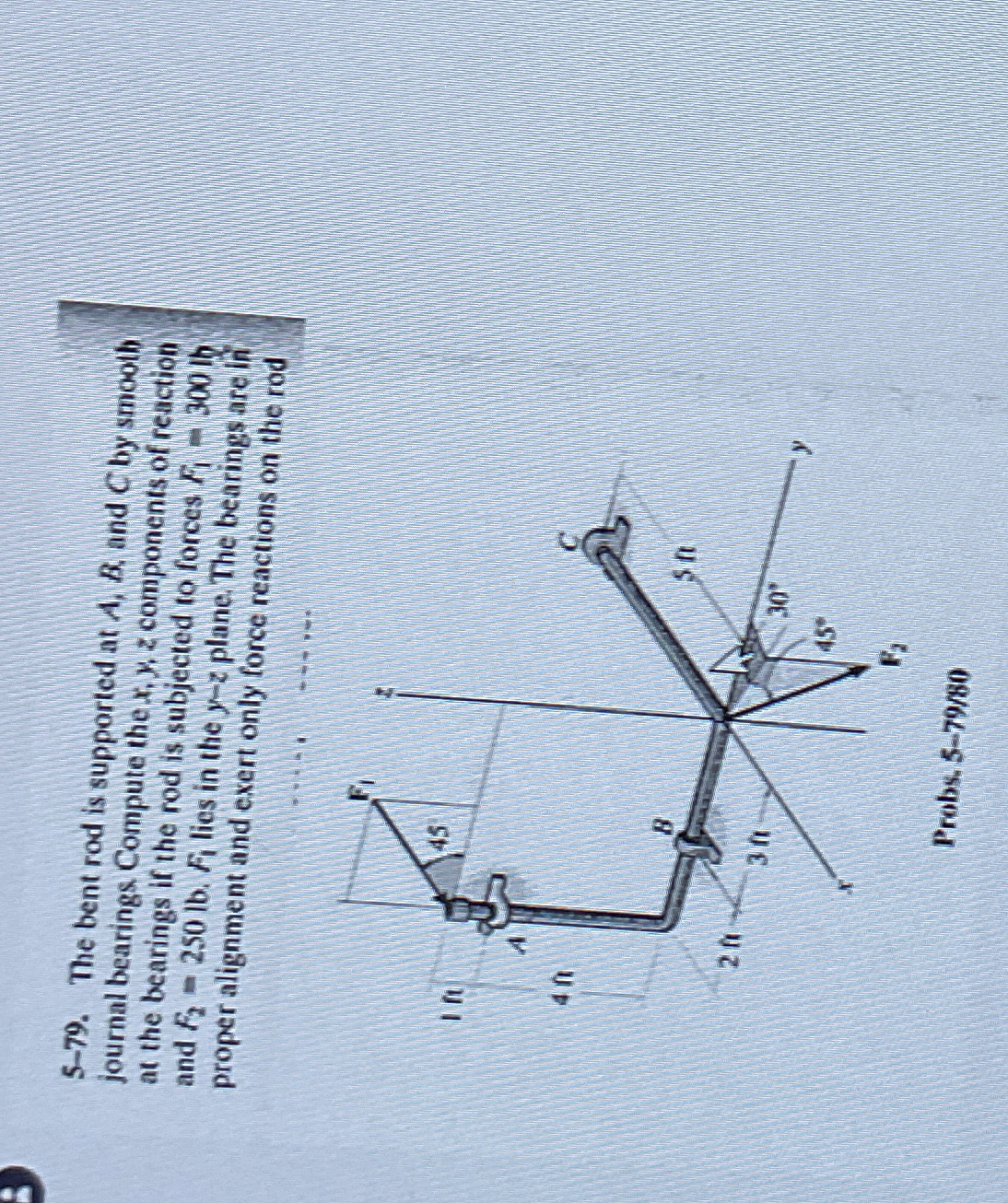 5 - 7 9 . The bent rod is supported at A , B ,