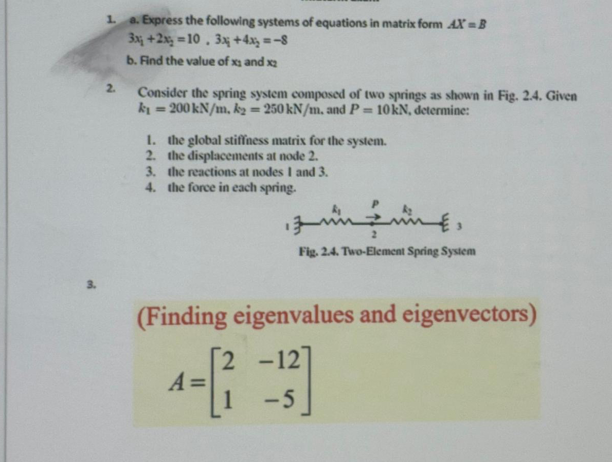 a . Express the following systems of equations in