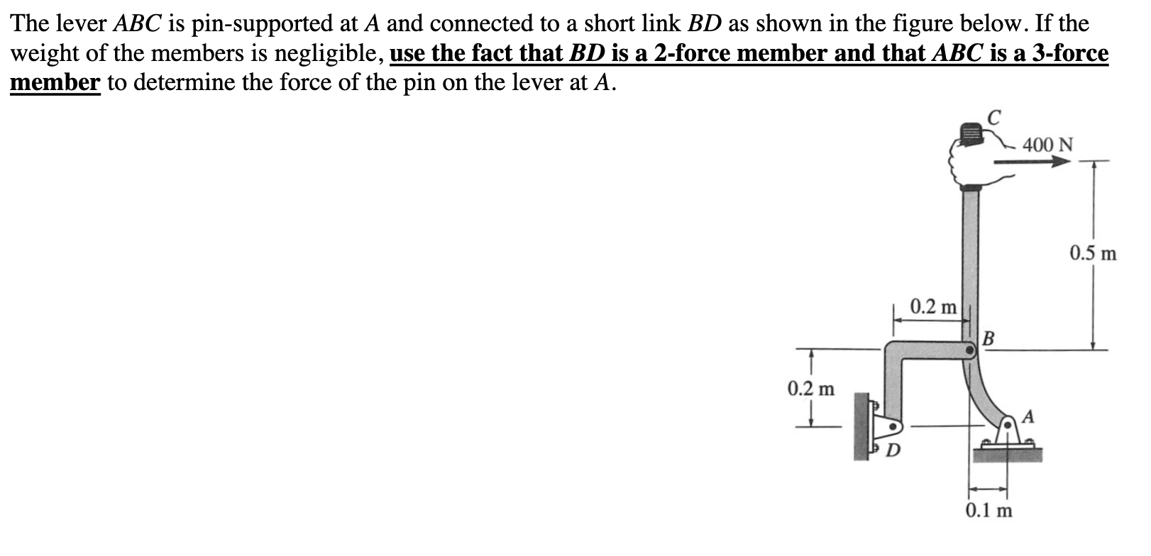 The lever ABC is pin - supported at A and