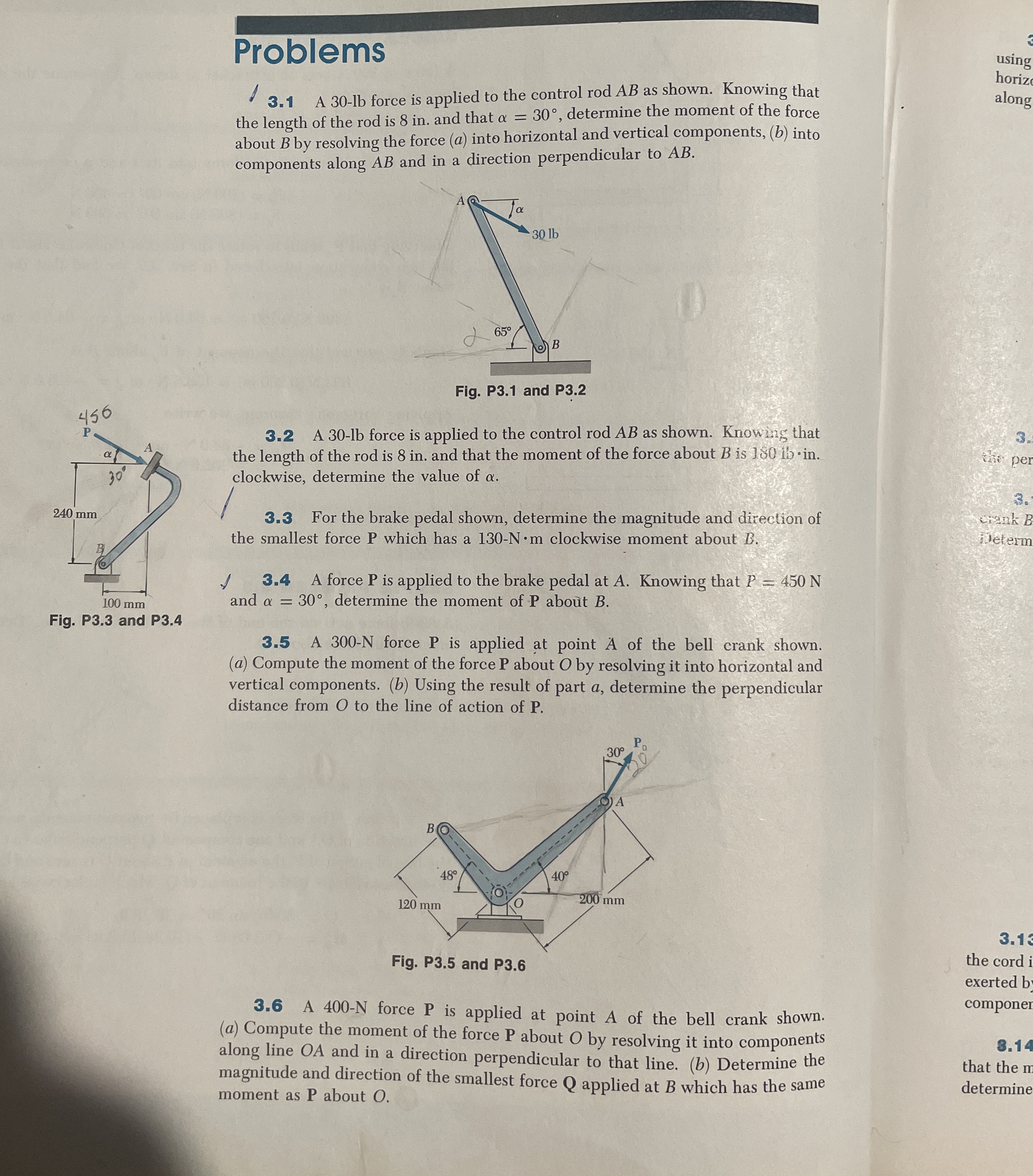 Problems 3 . 1 A 3 0 - l b force is applied to