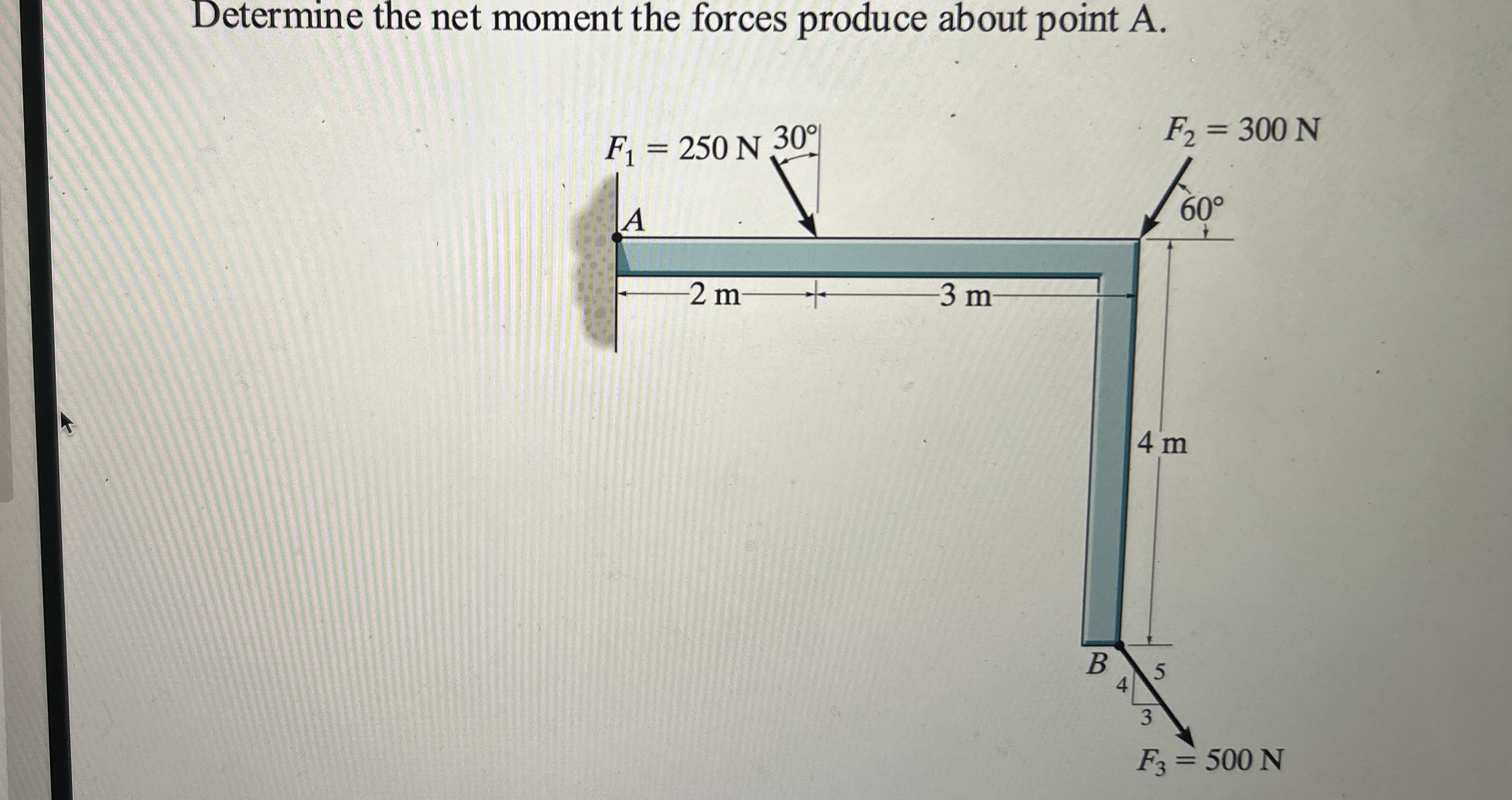 Determine the net moment the forces produce about