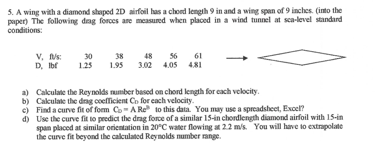 5 . A wing with a diamond shaped 2 D airfoil has