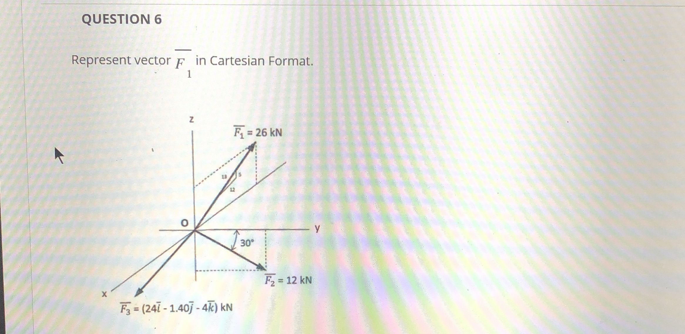 QUESTION 6 Represent vector F 1 in Cartesian