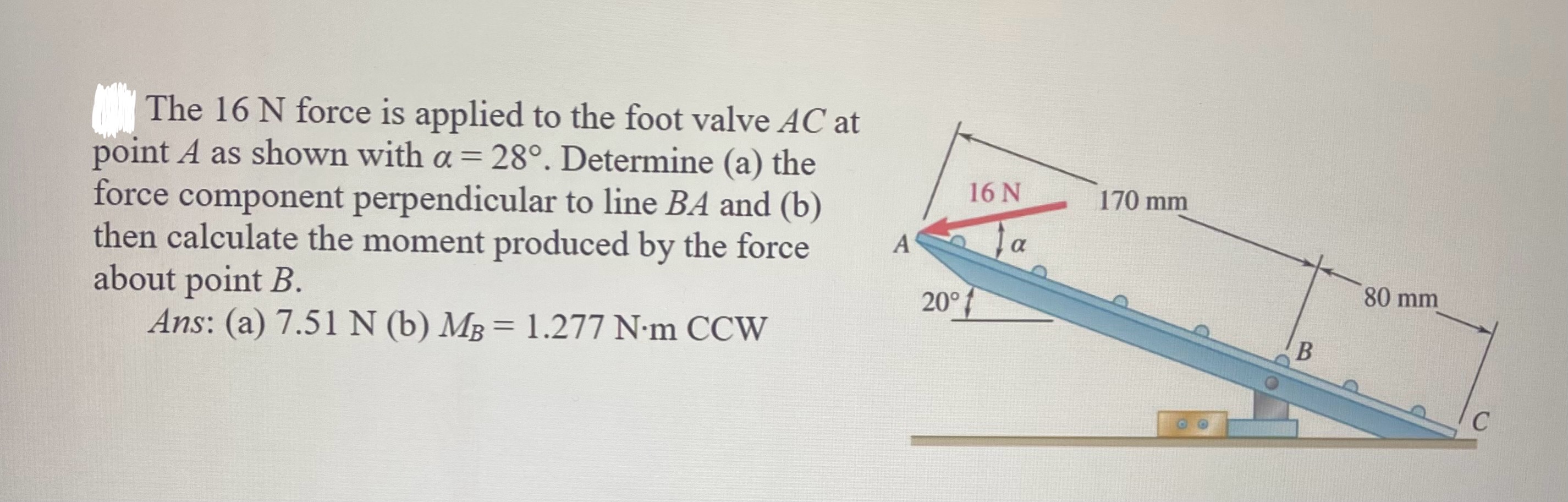 The 1 6 N force is applied to the foot valve A C