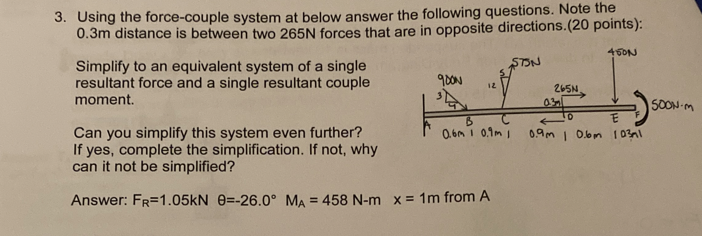Using the force - couple system at below answer
