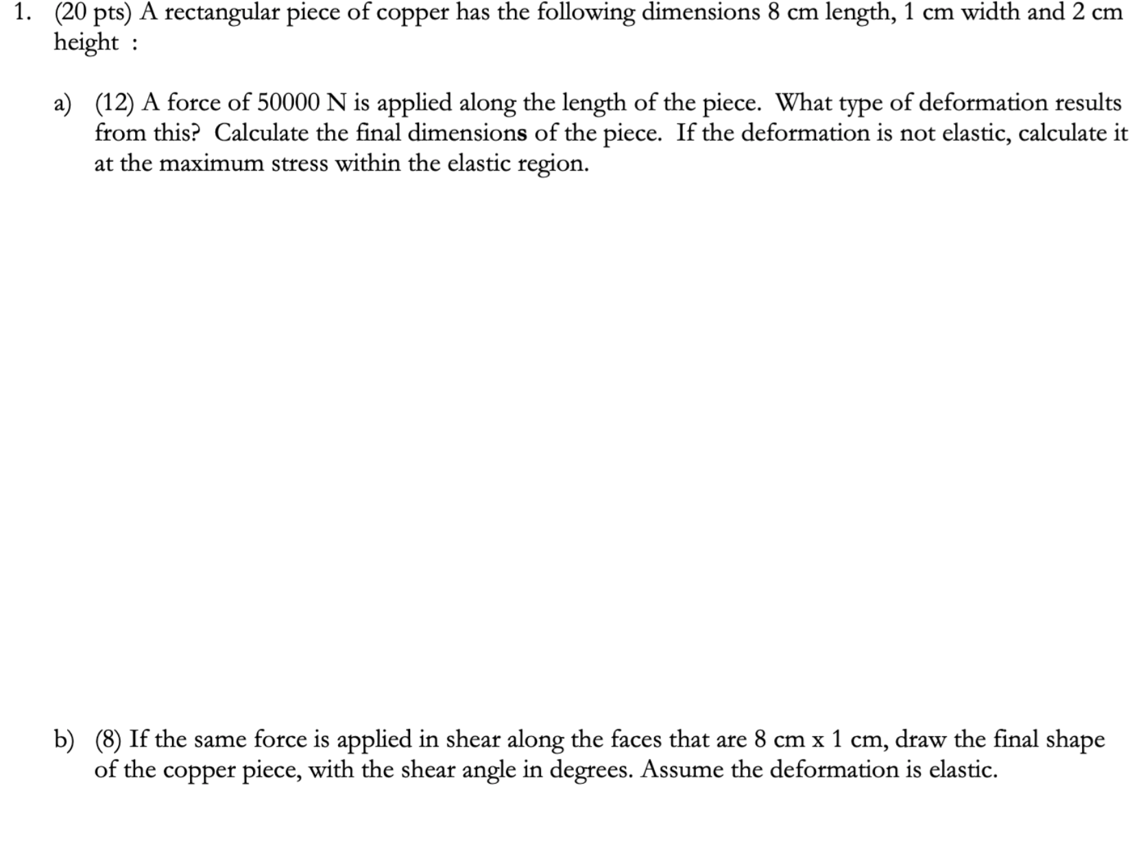 ( 2 0 p t s ) A rectangular piece of copper has