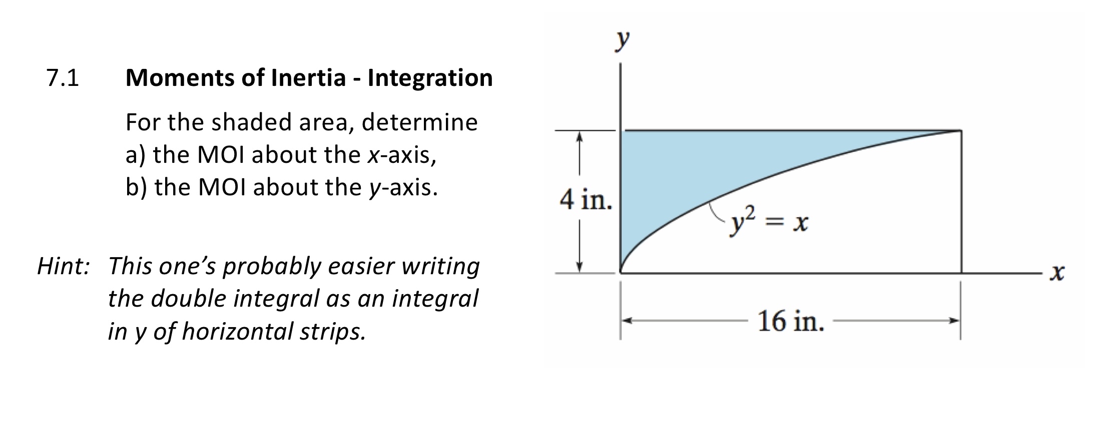 7 . 1 Moments of Inertia - Integration For the