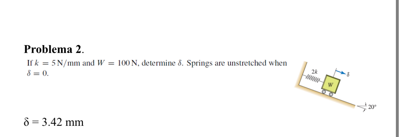 Problema 2 . If k = 5 N m m and W = 1 0 0 N ,
