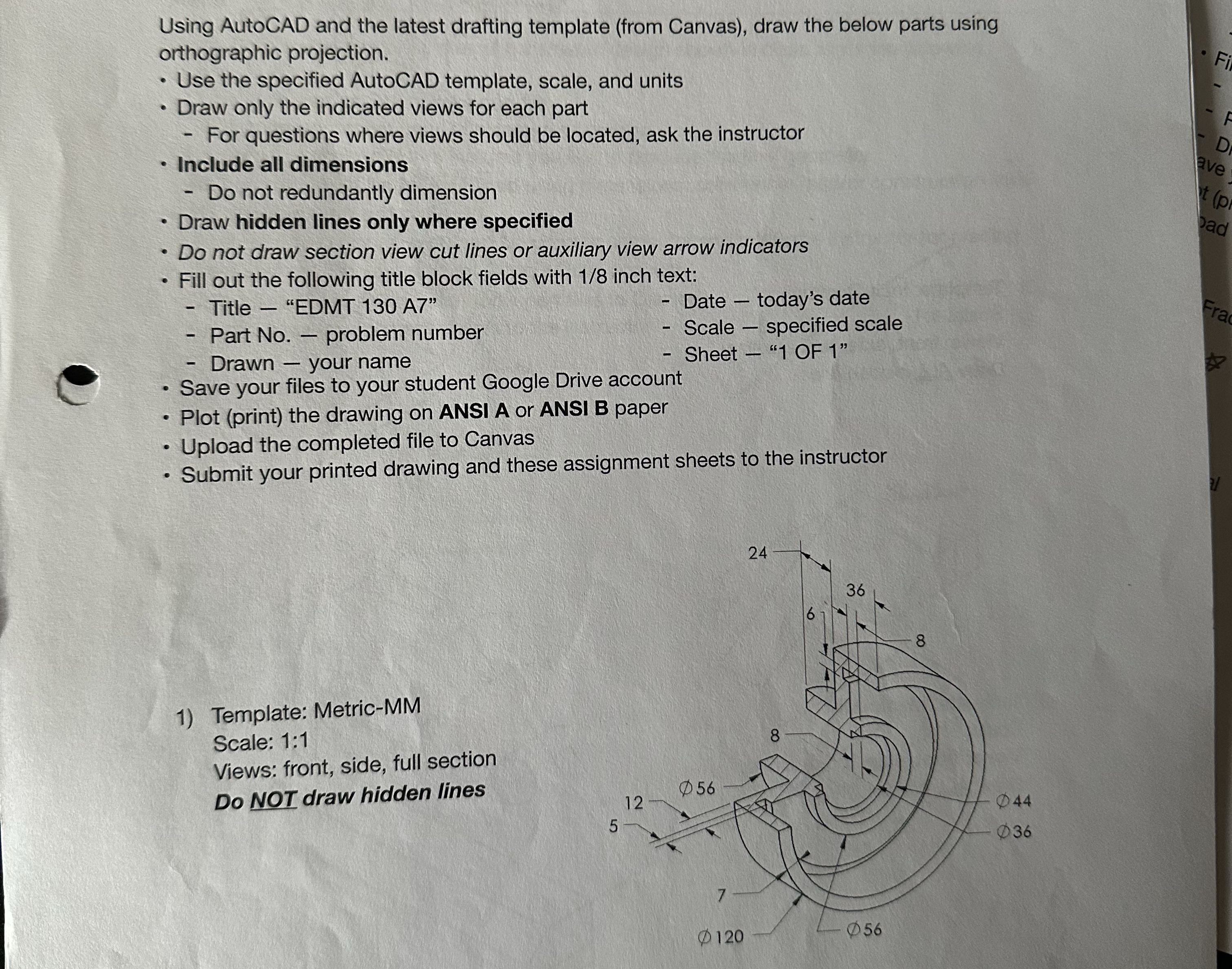 Draw the section views and auxiliary views of