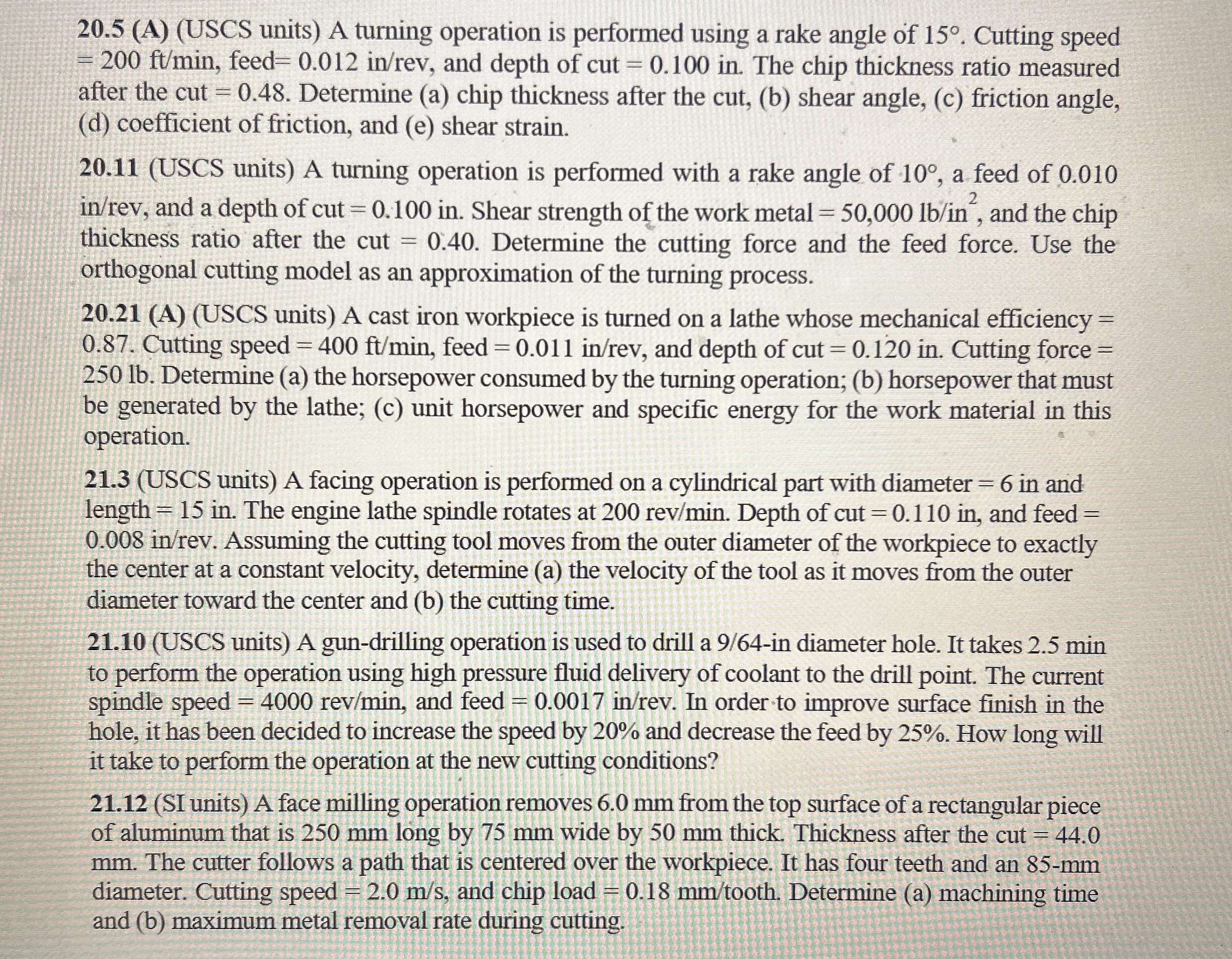 2 0 . 5 ( A ) ( USCS units ) A turning operation