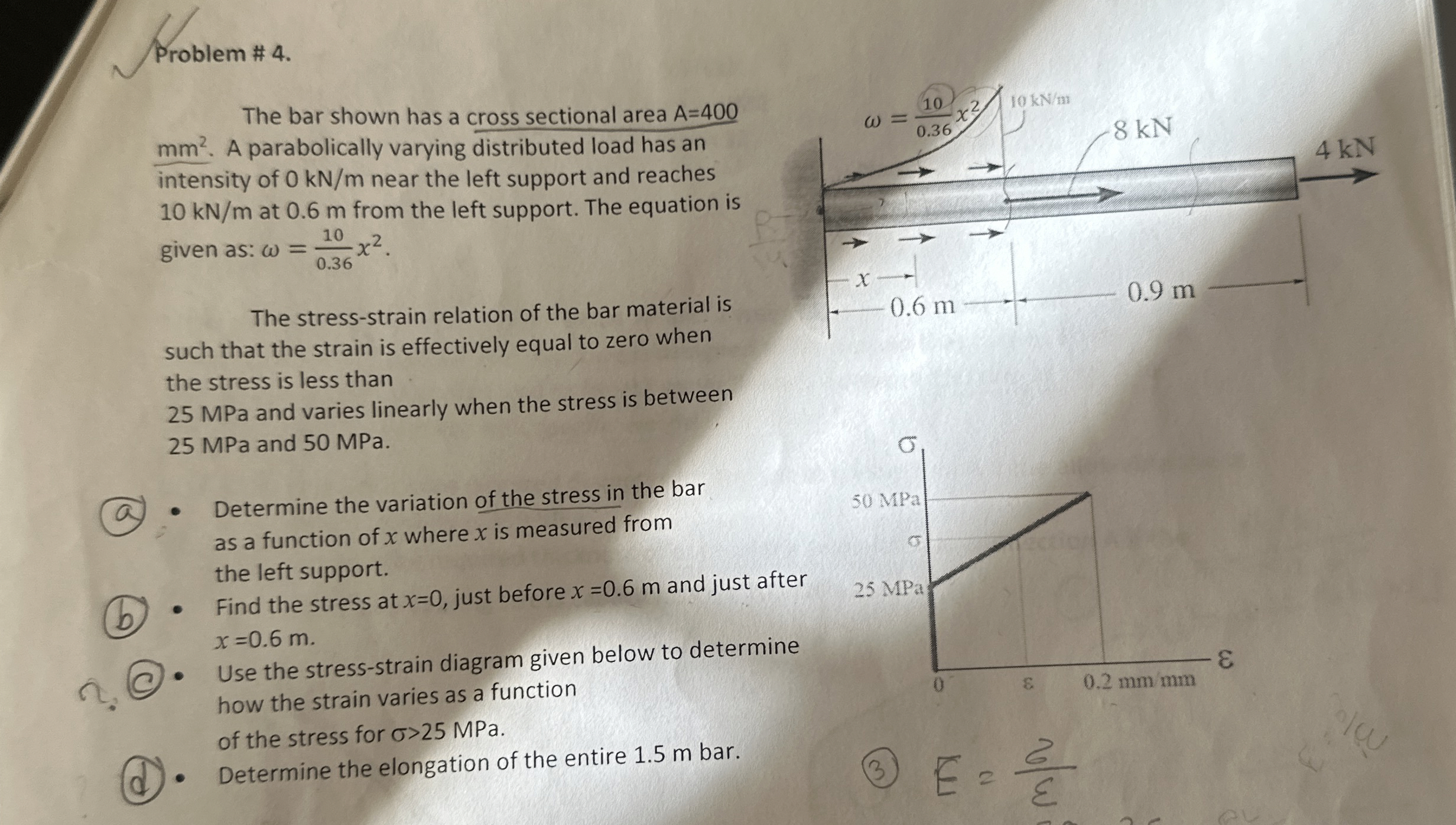 Problem # 4 . The bar shown has a cross sectional