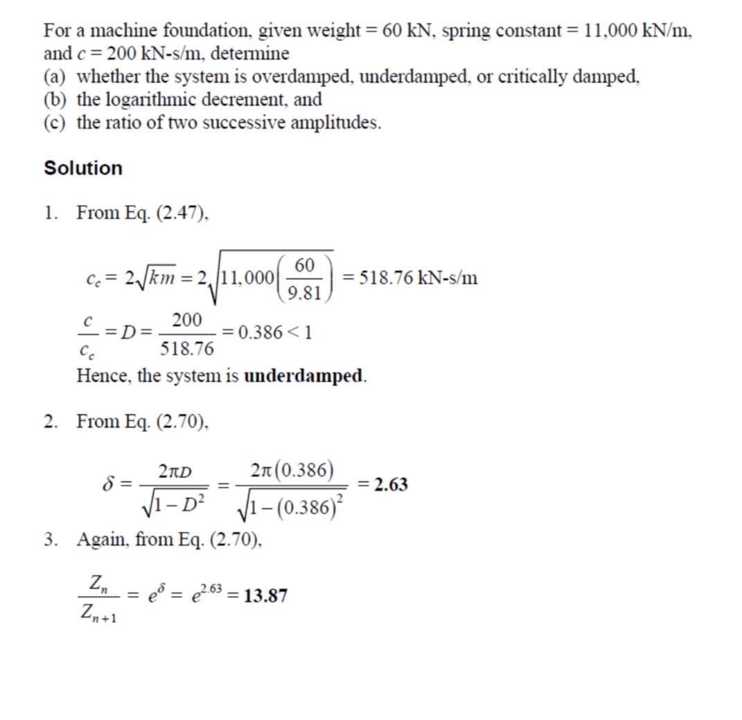 For a machine foundation, given weight = 6 0 k N