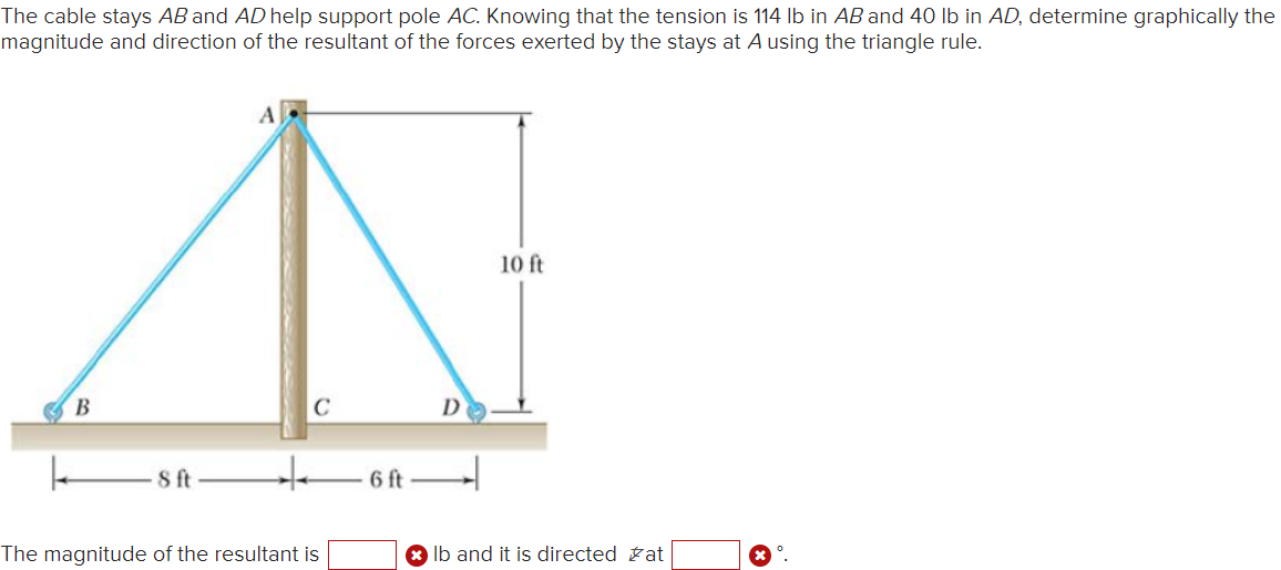 The cable stays A B and A D help support pole A C