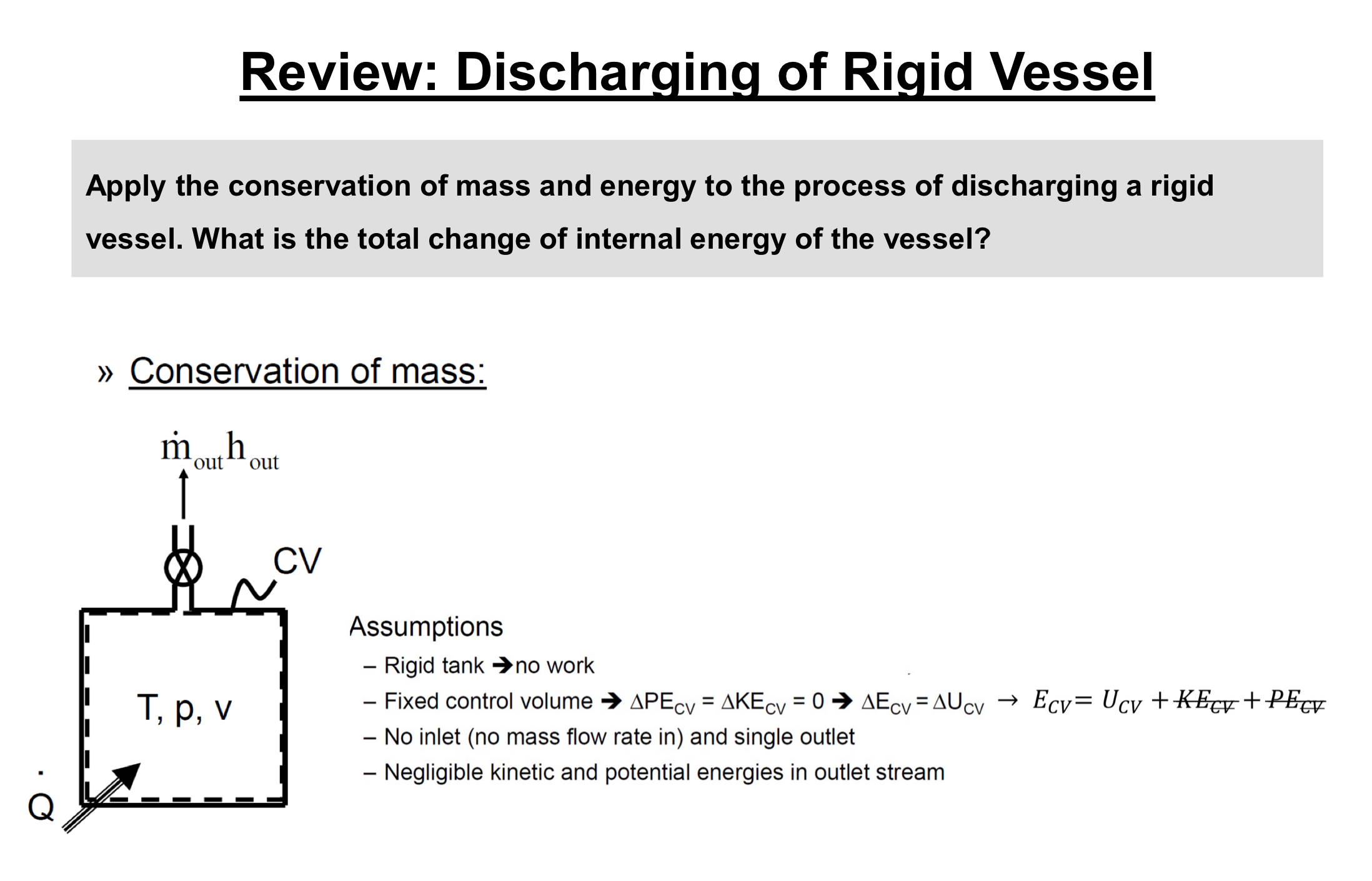 Review: Discharging of Rigid Vessel Apply the