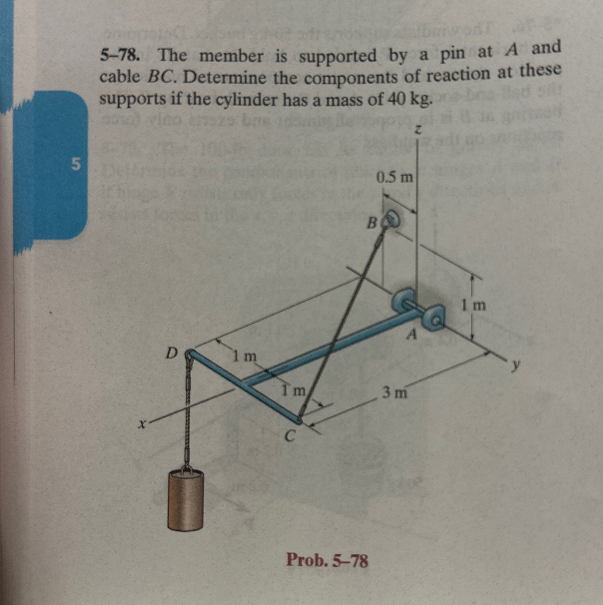 5 - 7 8 . The member is supported by a pin at A