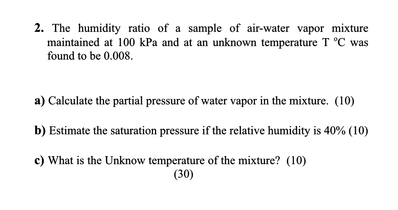 The humidity ratio of a sample of air - water