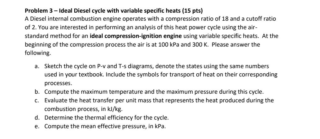 Problem 3 - Ideal Diesel cycle with variable