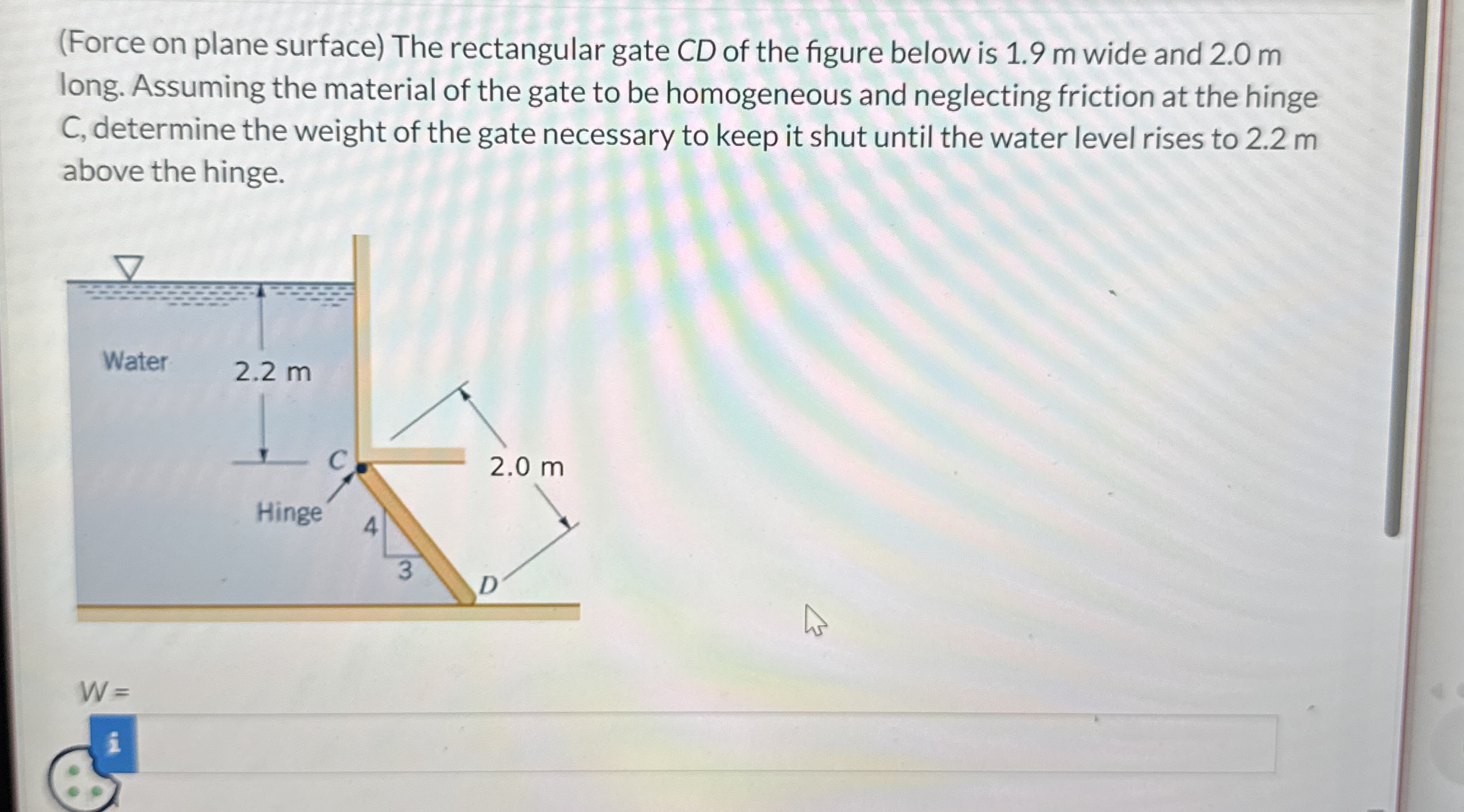 ( Force on plane surface ) The rectangular gate C
