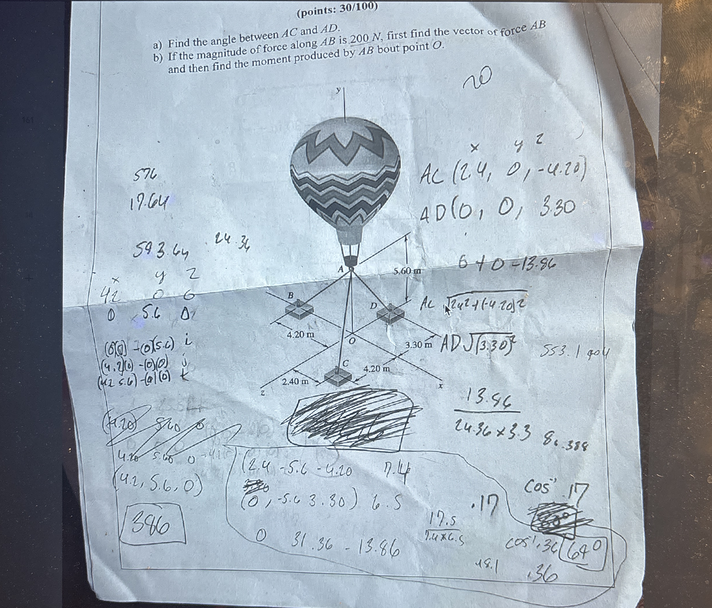 ( points: 3 0 / 1 0 0 ) a ) Find the angle