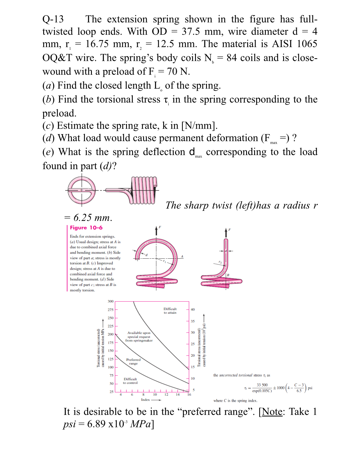 Q - 1 3 The extension spring shown in the figure