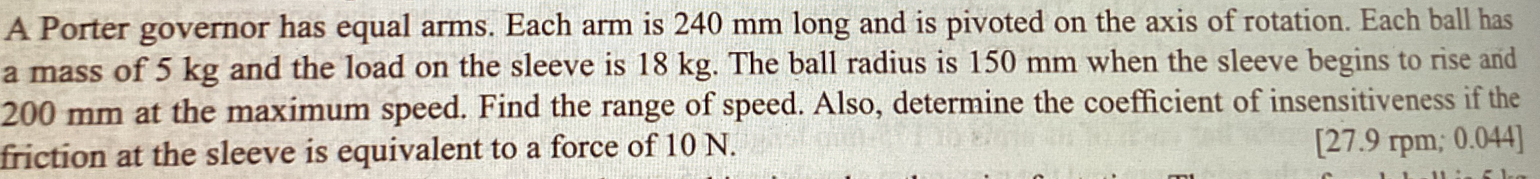 A Porter governor has equal arms. Each arm is 2 4