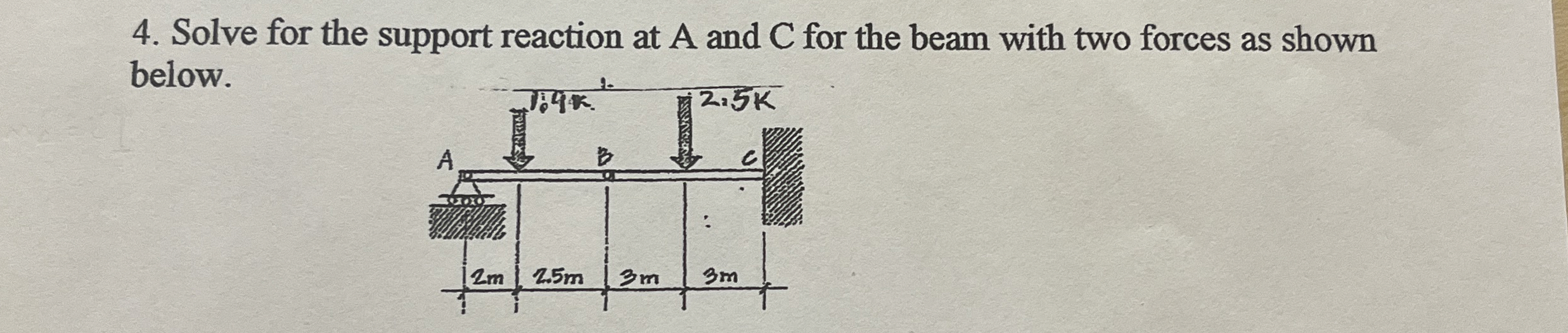 Solve for the support reaction at A and C for the