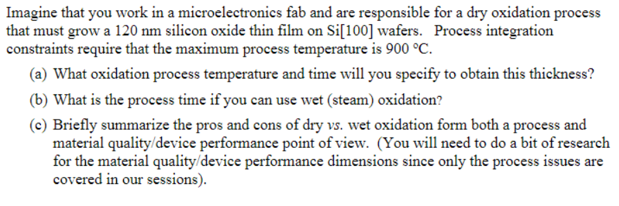 Imagine that you work in a microelectronics fab