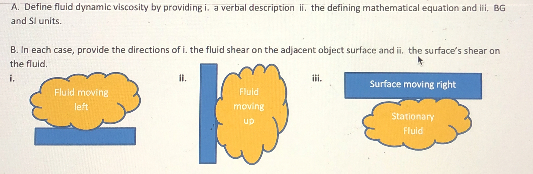A . Define fluid dynamic viscosity by providing i