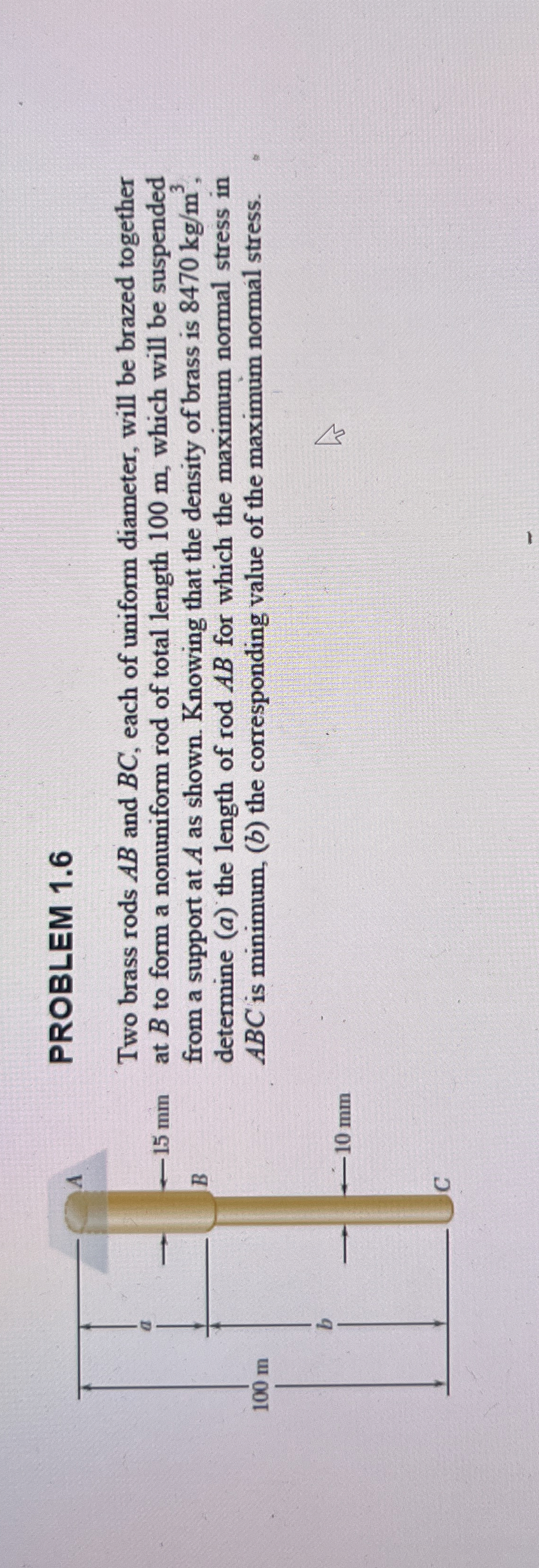 PROBLEM 1 . 6 Two brass rods A B and B C , each