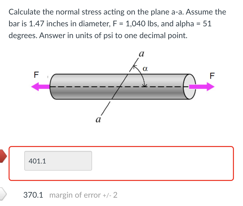 Calculate the normal stress acting on the plane a