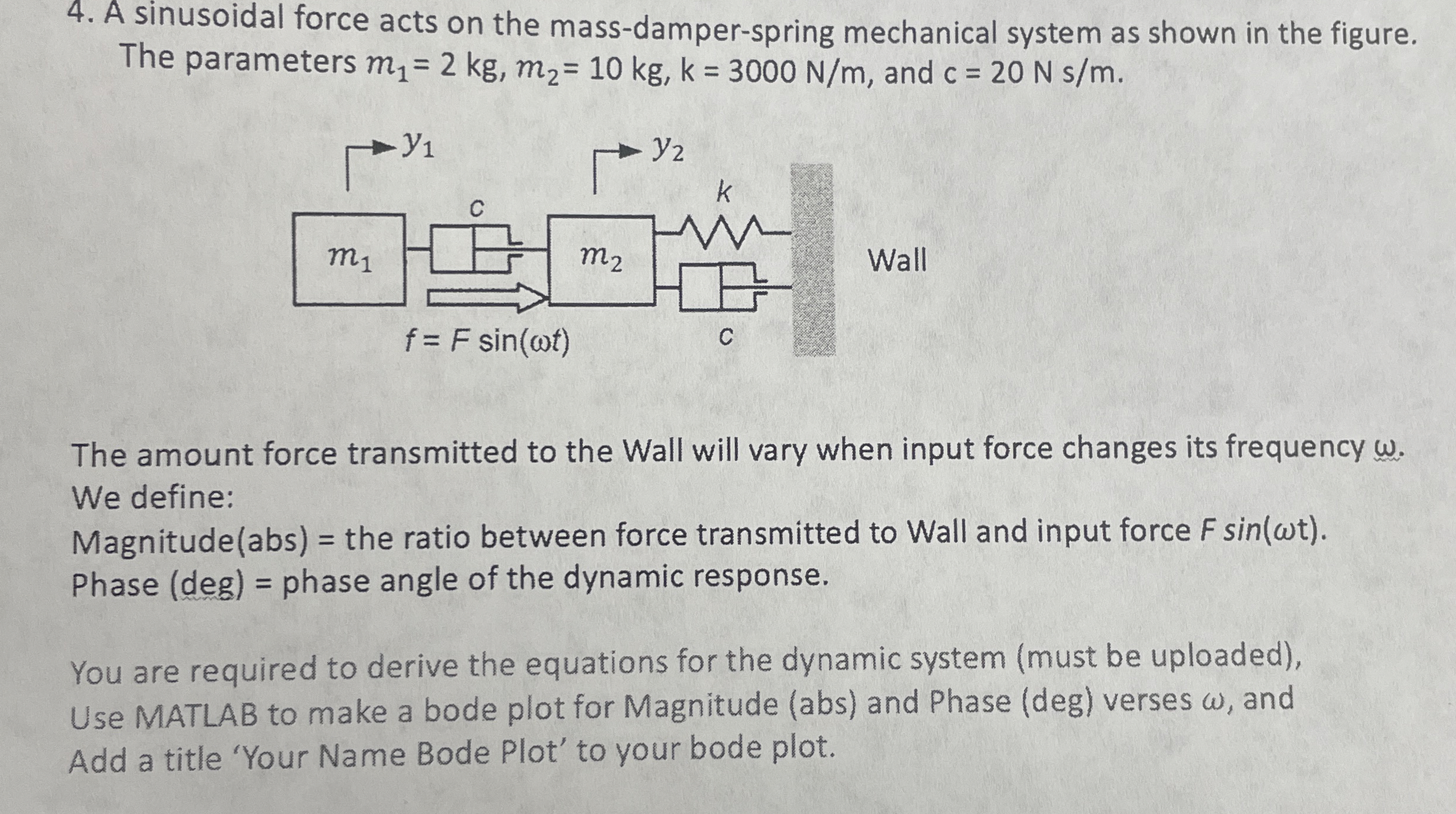 A sinusoidal force acts on the mass - damper -