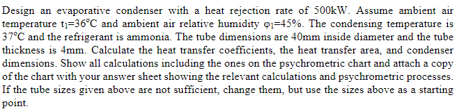 Design an evaporative condenser with a heat