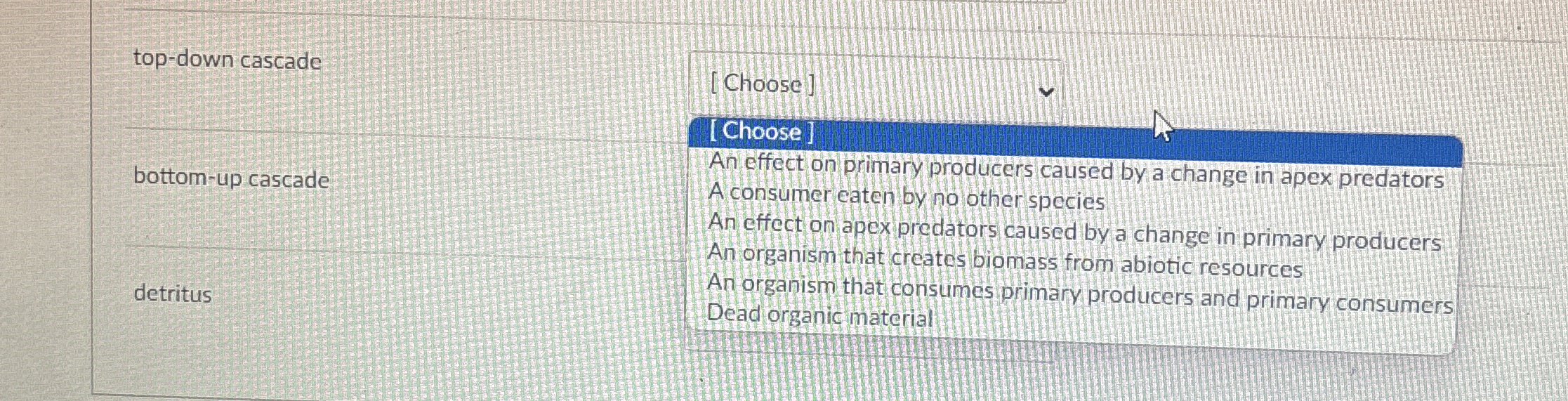 top - down cascade bottom - up cascade detritus [