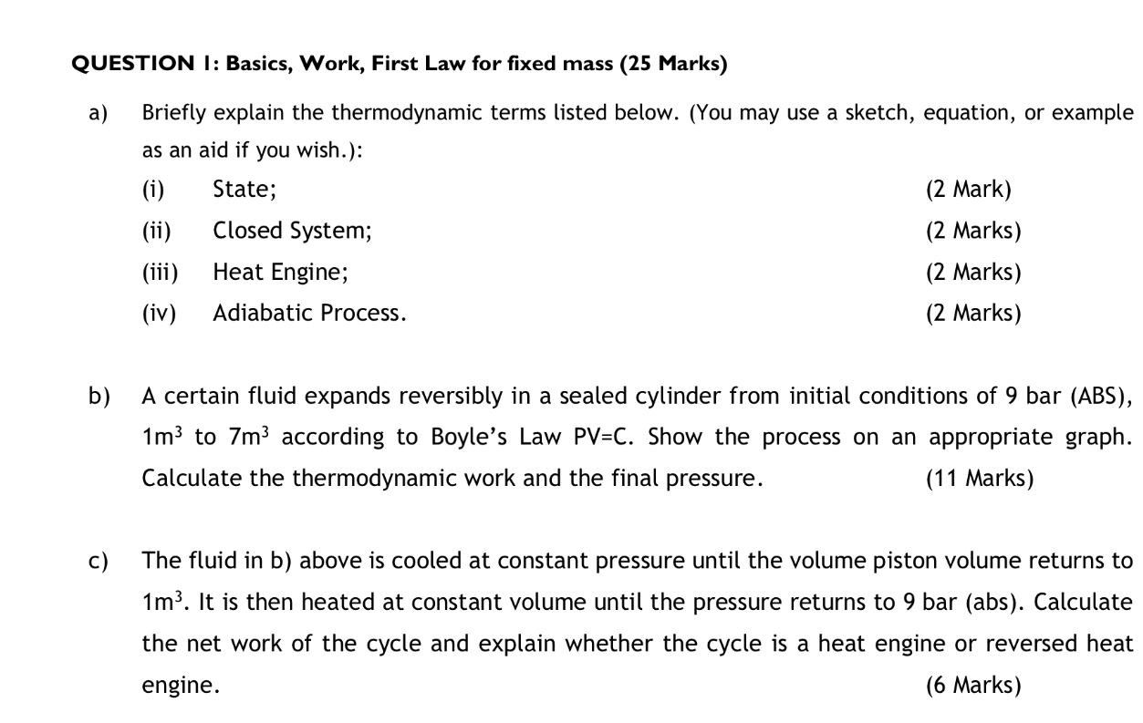 QUESTION I: Basics, Work, First Law for fixed