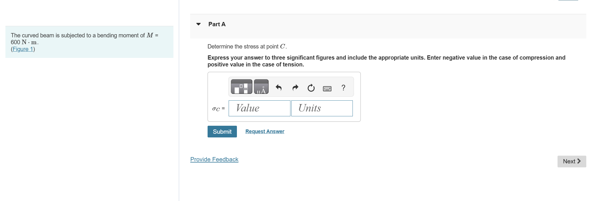 The curved beam is subjected to a bending moment