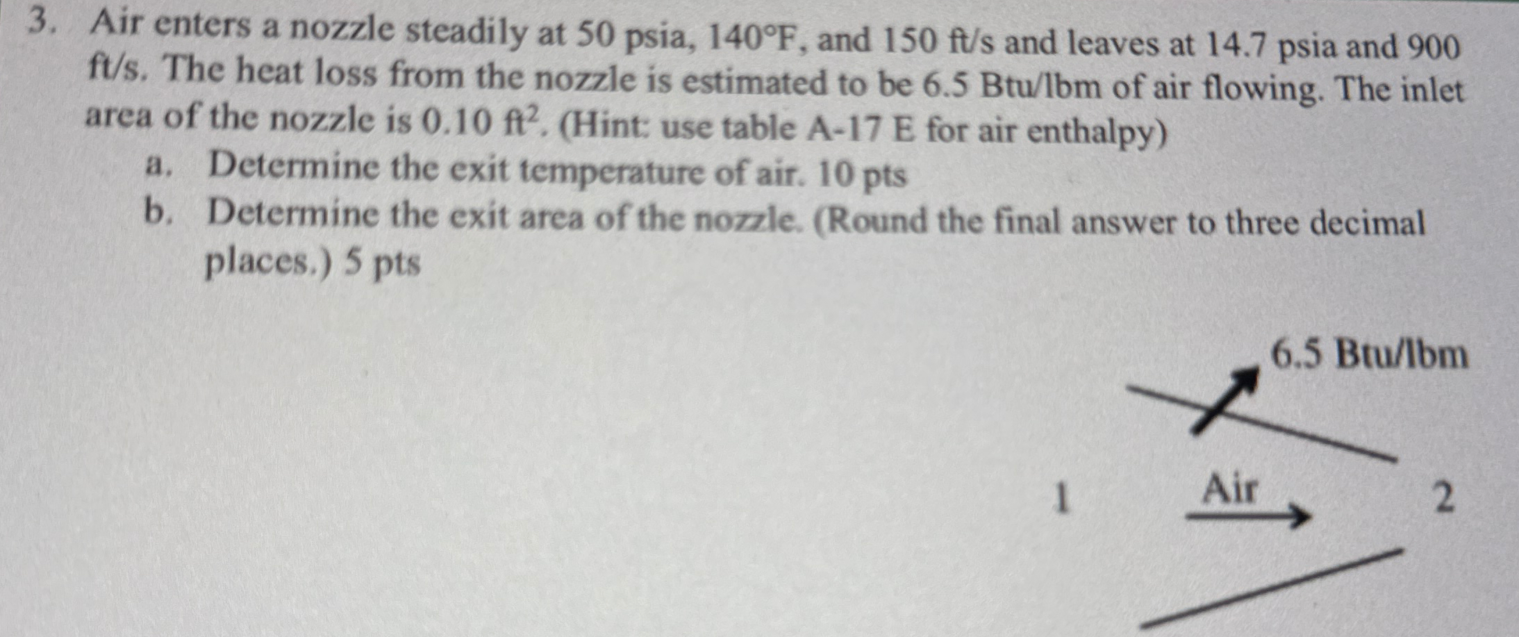 Air enters a nozzle steadily at 5 0 a , 1 4 0 F ,