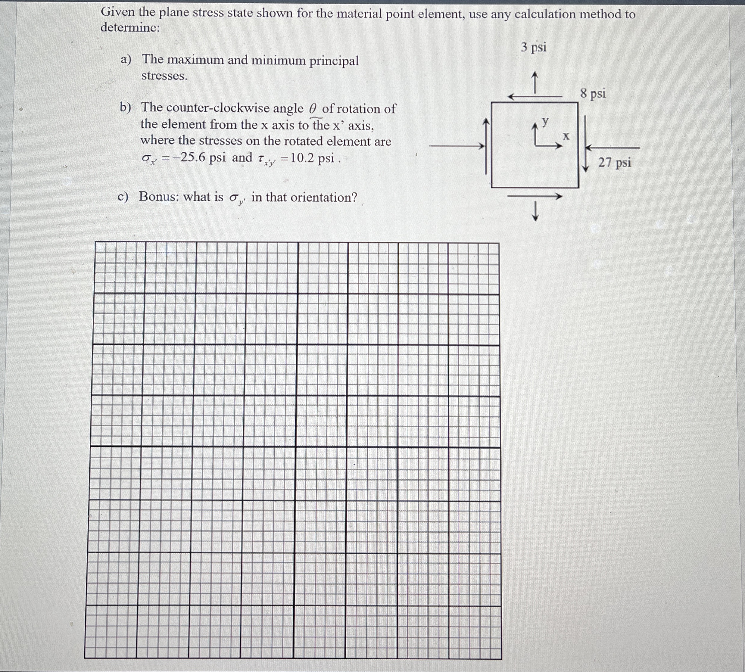 Given the plane stress state shown for the