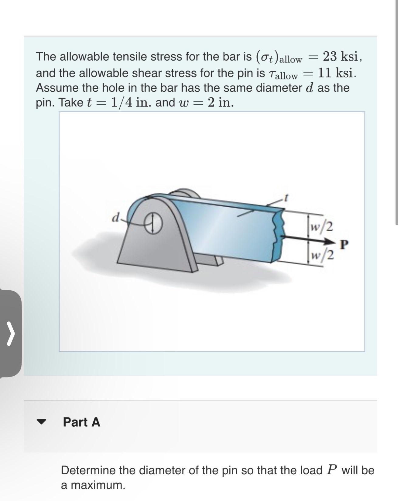 Part A Determine the diameter of the pin so that