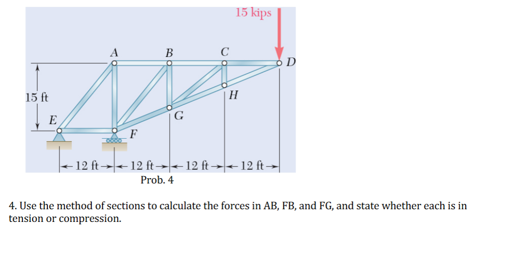 Prob. 4 4 . Use the method of sections to