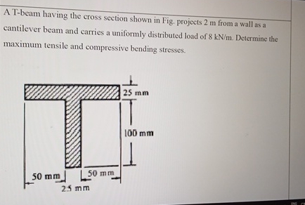 A T - beam having the cross section shown in Fig.