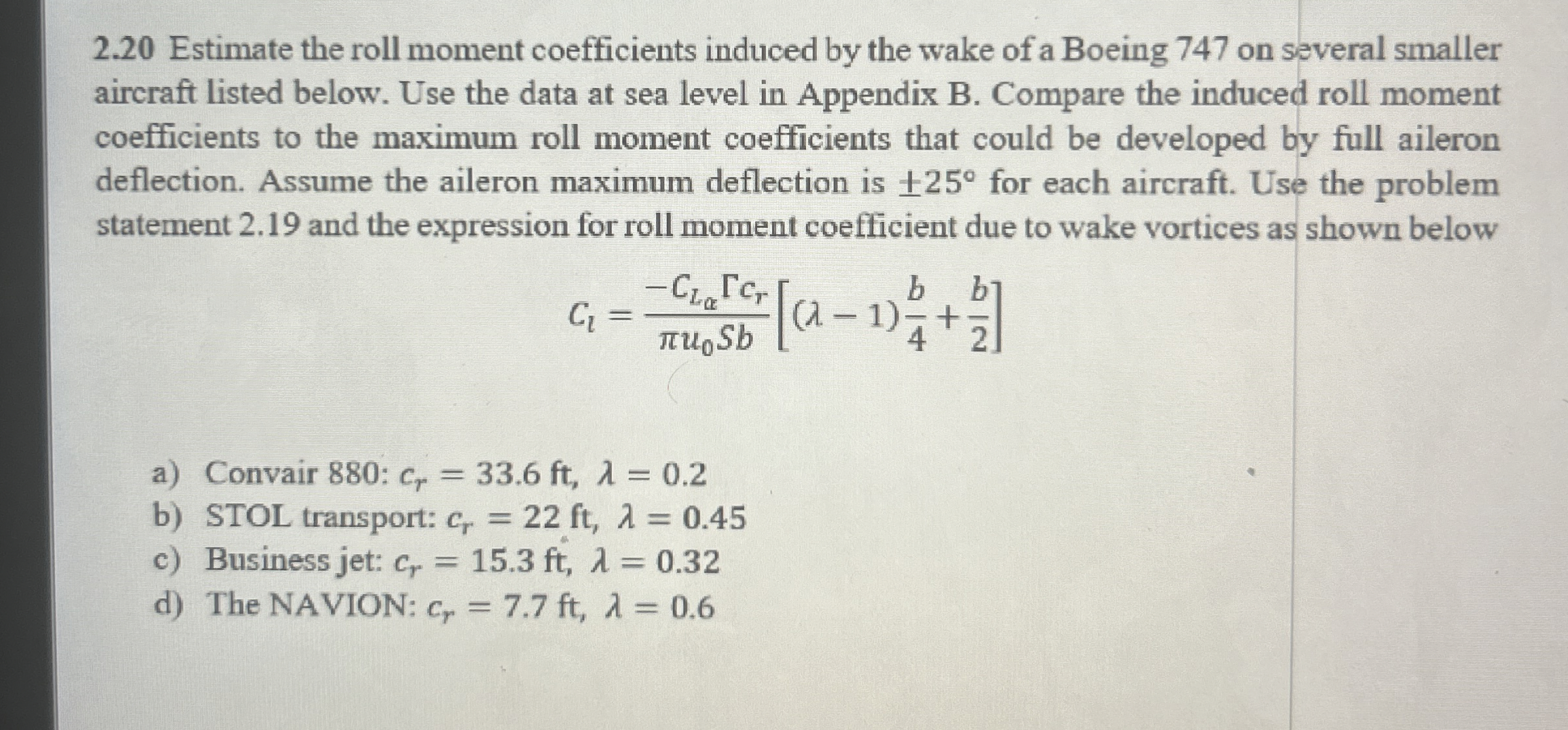 2 . 2 0 Estimate the roll moment coefficients