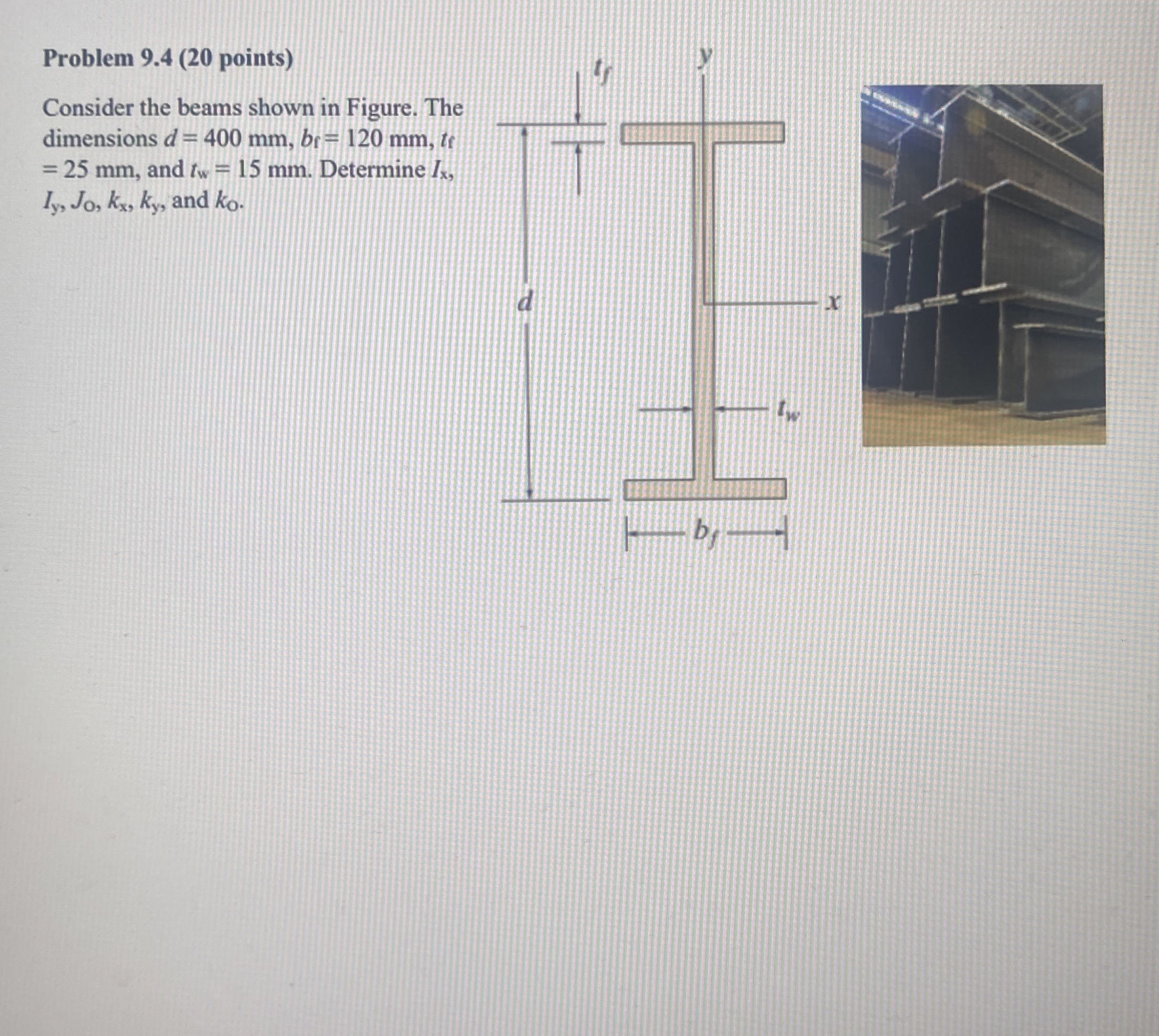 Problem 9 . 4 ( 2 0 points ) Consider the beams