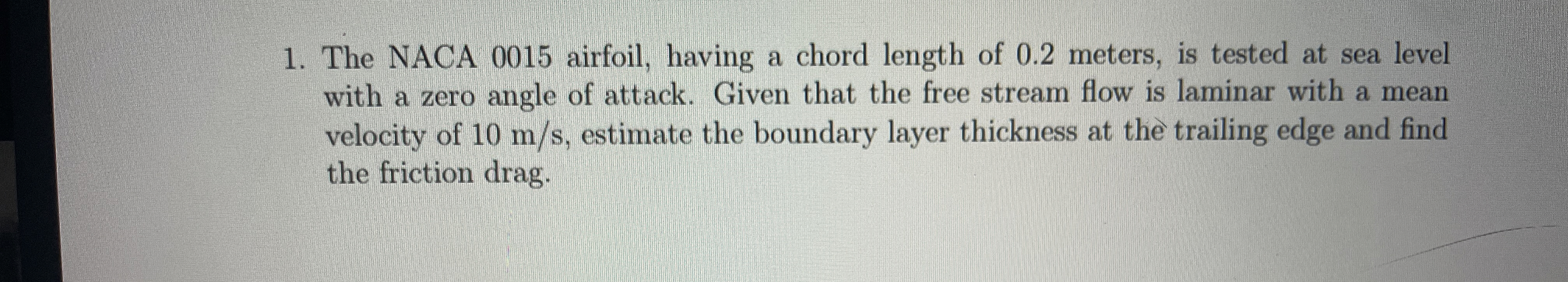 The NACA 0 0 1 5 airfoil, having a chord length