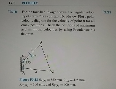 1 7 0 VELOCITY 3 . 1 8 For the four - bar linkage